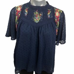 Free Generation embroidered dark blue  top